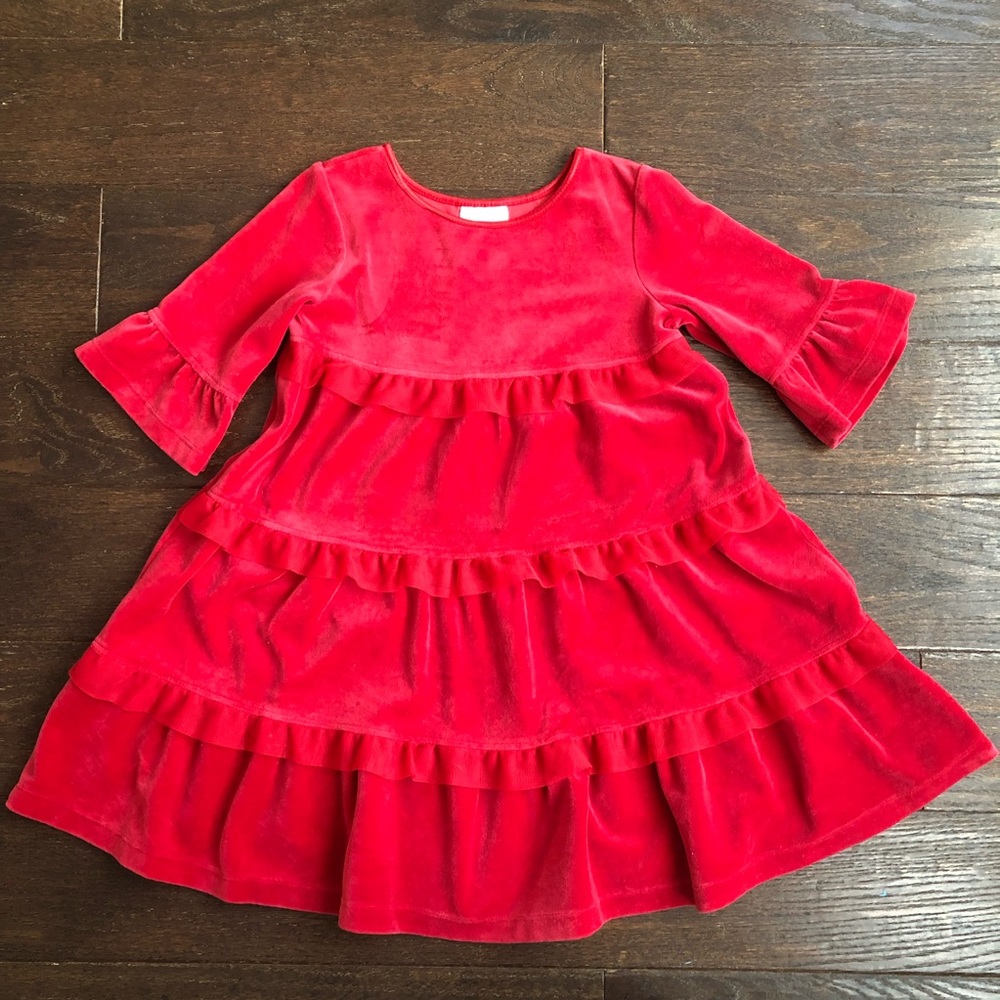 Hanna Andersson size 110 red velour ruffle dress